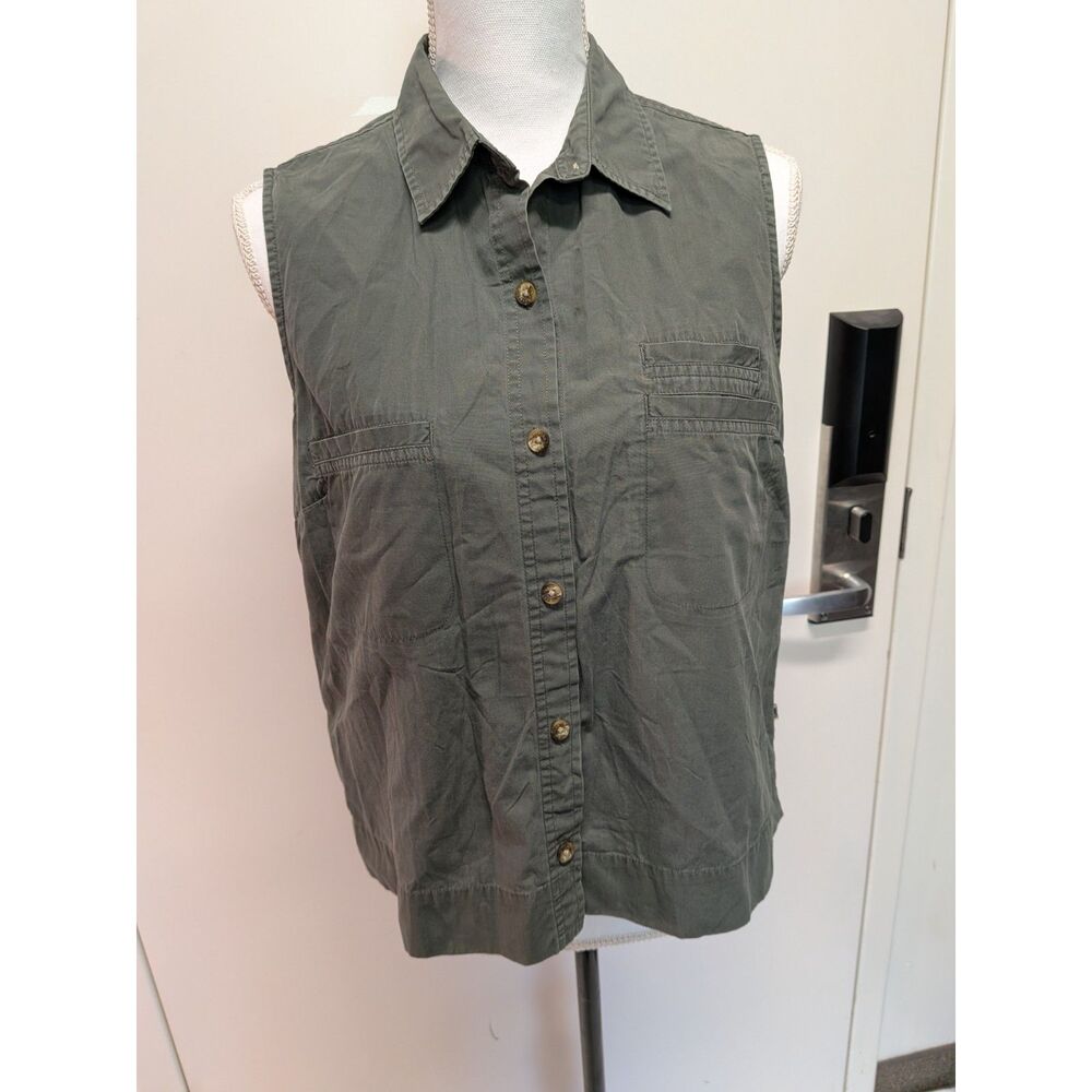 Royal Robbins Olive Sleeveless Button-up Hiking Shirt Women's M